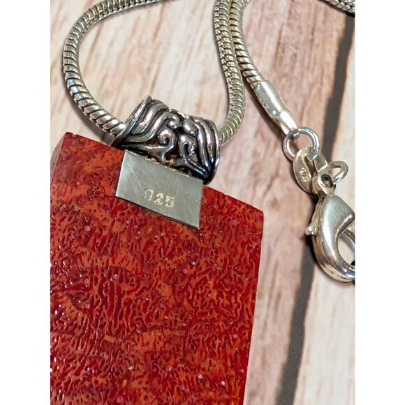 Red Sponge Coral Sterling Silver Pendant Necklace With 18" Long Chain Bohemian - Picture 9 of 11